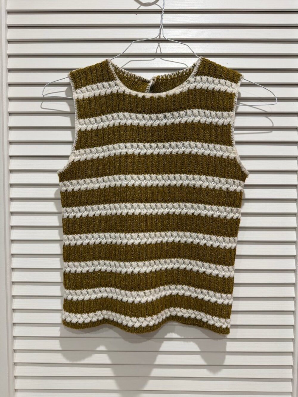 Brent Montgomery Ward Vintage 60s / 70s Striped Knit Sweater Tank -- Olive Cream